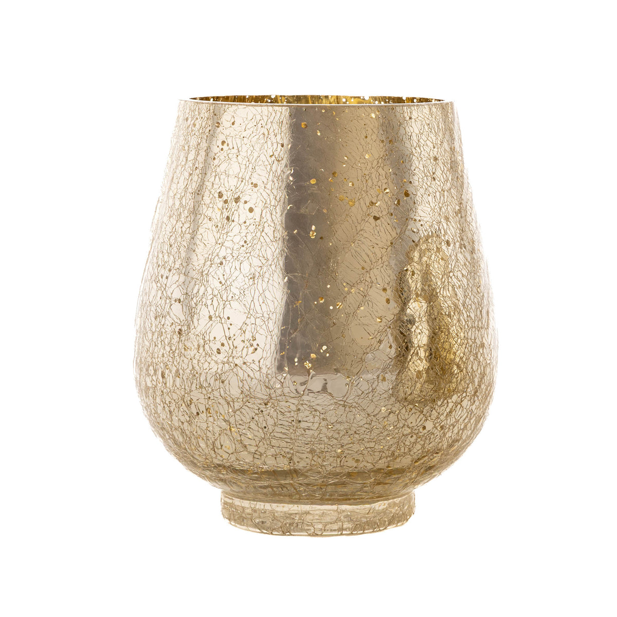 Large Gold Crackle Hurricane Candle Holder - Glass 20cm(h)