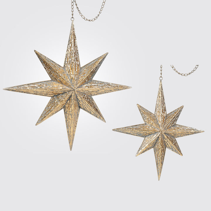 Large Hanging Metal Star Ornament - Antique Gold 47.5cm(h)