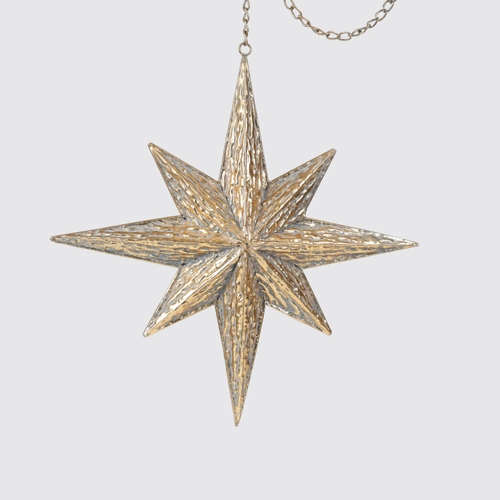 Large Hanging Metal Star Ornament - Antique Gold 47.5cm(h)