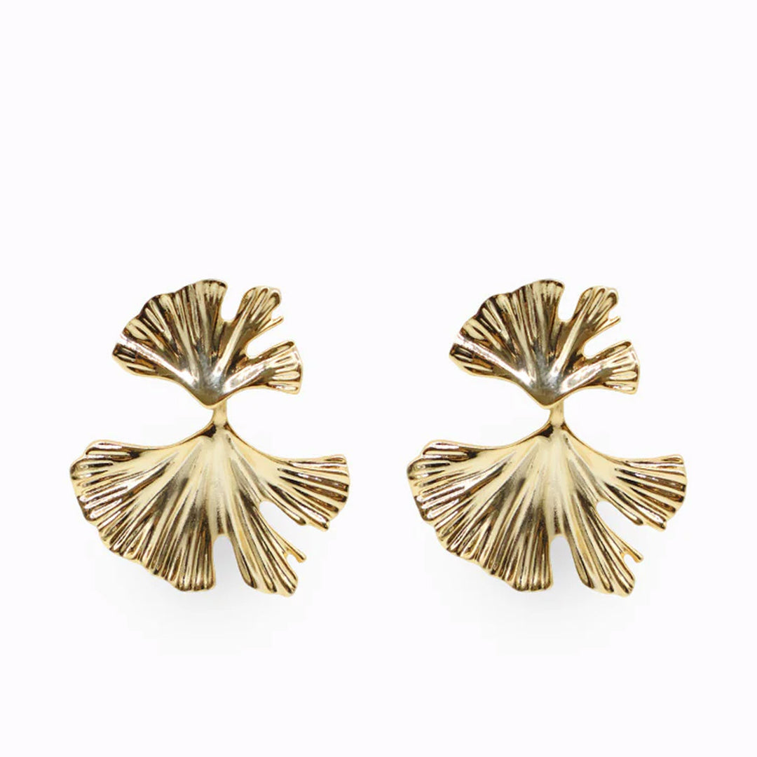 Earrings - Large Lotus Flower Studs - Gold