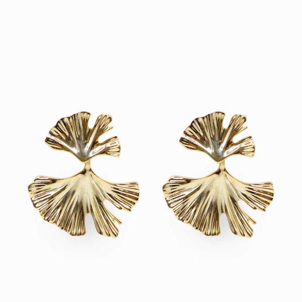 Earrings - Large Lotus Flower Studs - Gold