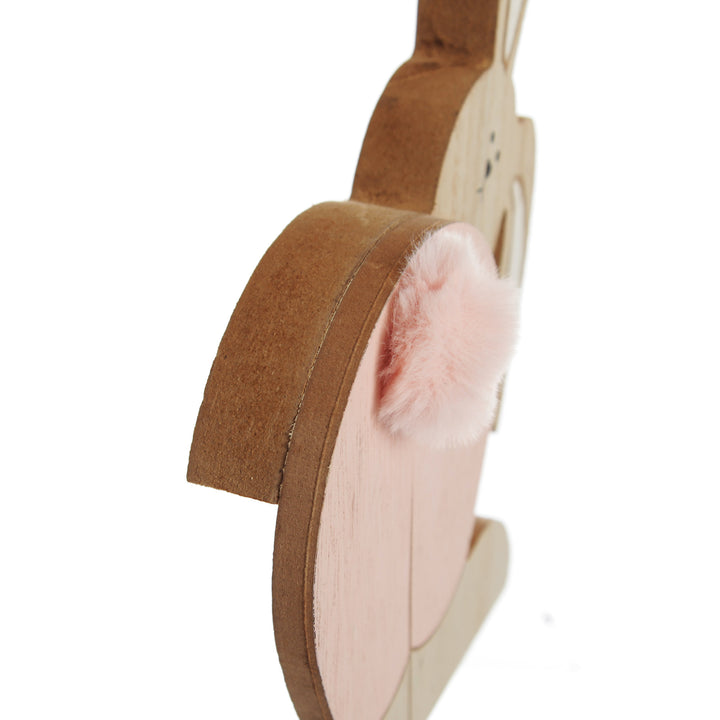 Large Natural and Pink Wooden Bunny Bum Ornament