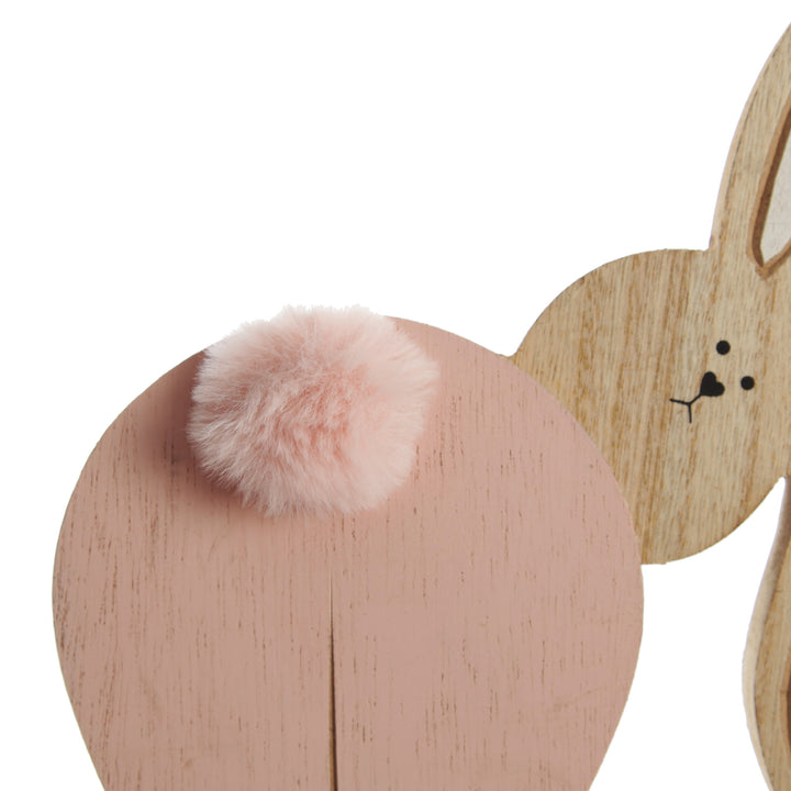 Large Natural and Pink Wooden Bunny Bum Ornament