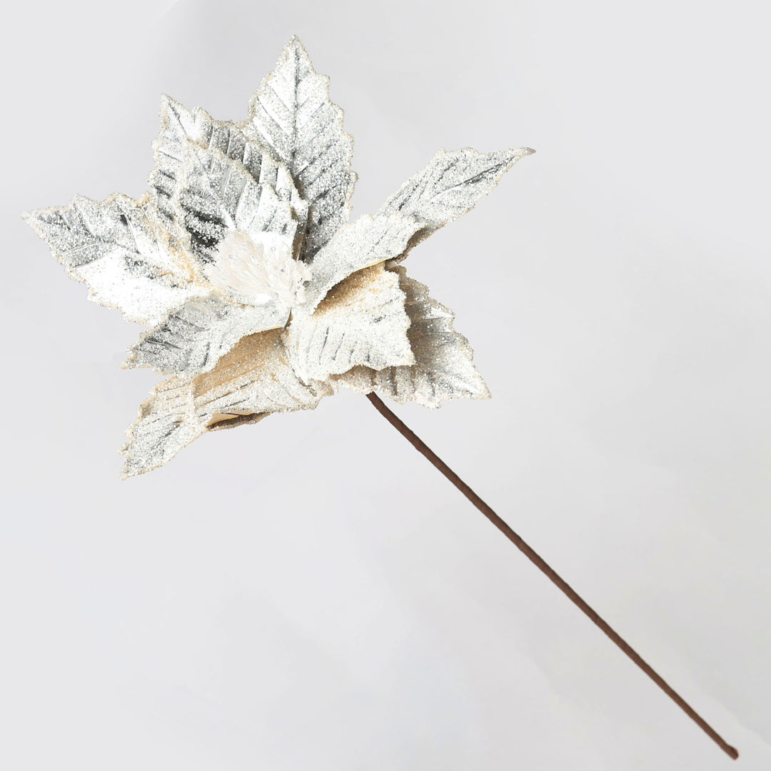 Large Pearl White Sequin Poinsettia Flower Stem