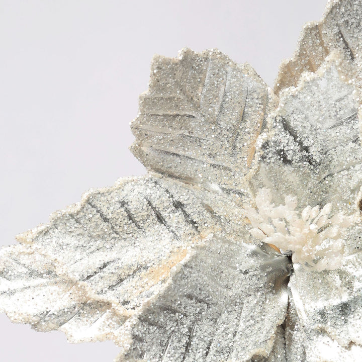 Large Pearl White Sequin Poinsettia Flower Stem