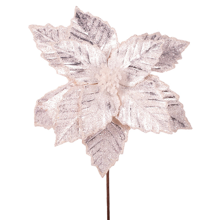Large Pearl White Sequin Poinsettia Flower Stem