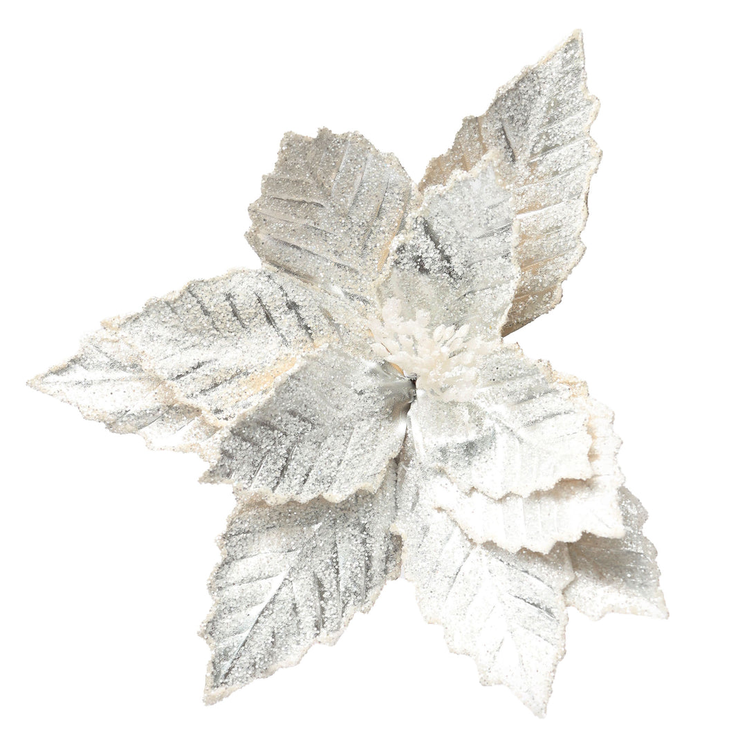 Large Pearl White Sequin Poinsettia Flower Stem