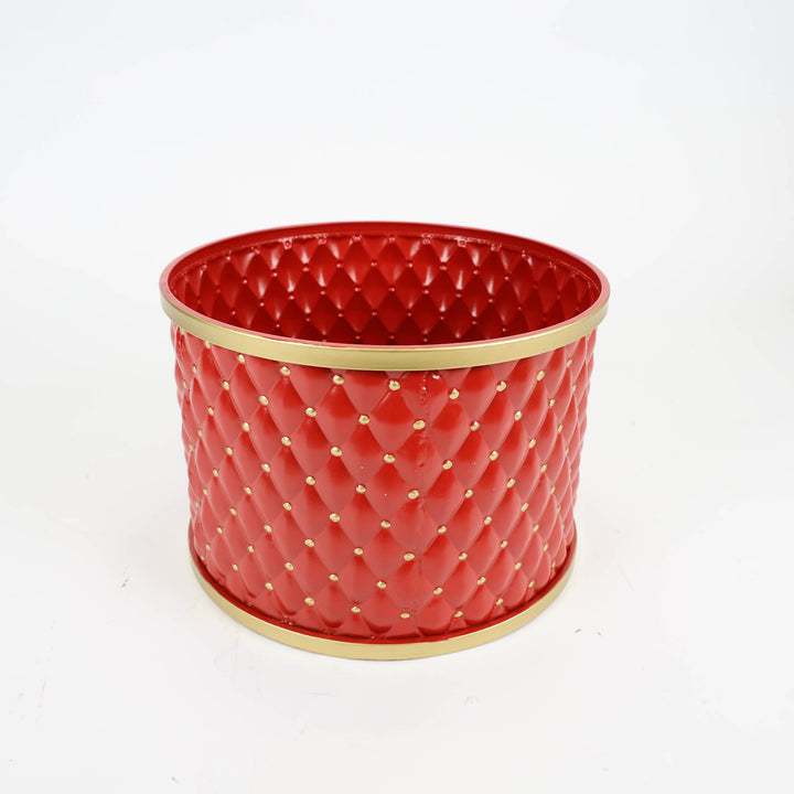 Large Red and Gold Metal Christmas Drum Stand - 50cm (D)