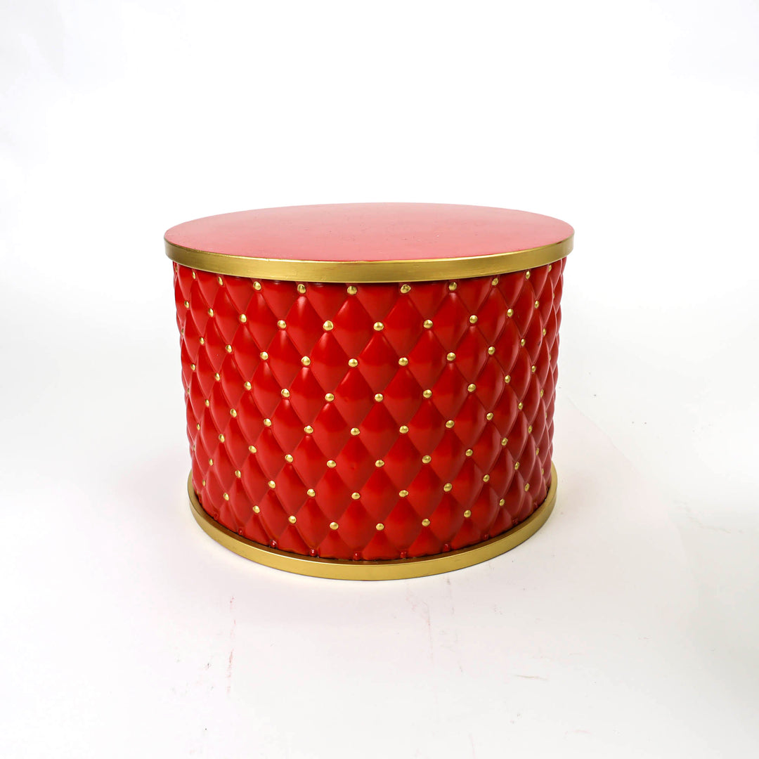 Large Red and Gold Metal Christmas Drum Stand - 50cm (D)