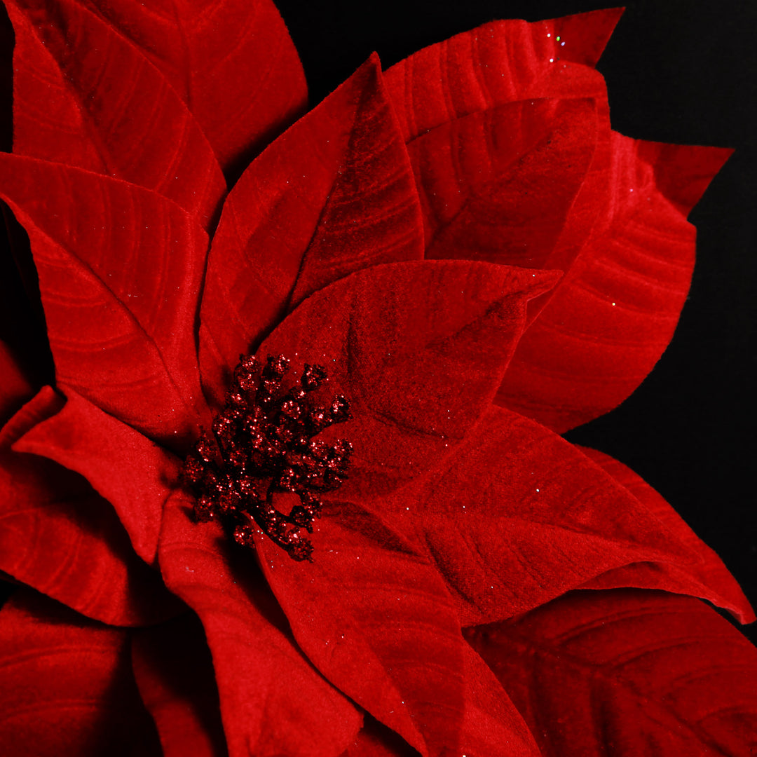 Layered Red Velvet Poinsettia Flower Stem