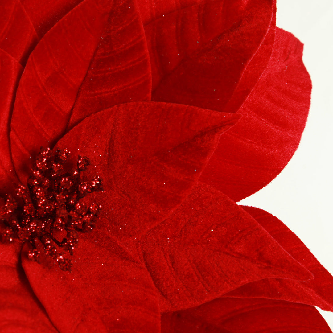 Layered Red Velvet Poinsettia Flower Stem