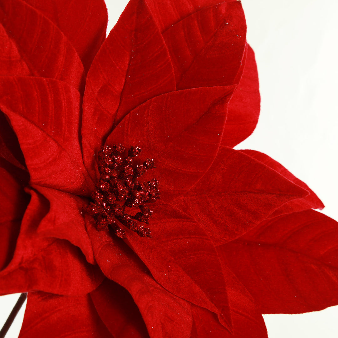 Layered Red Velvet Poinsettia Flower Stem