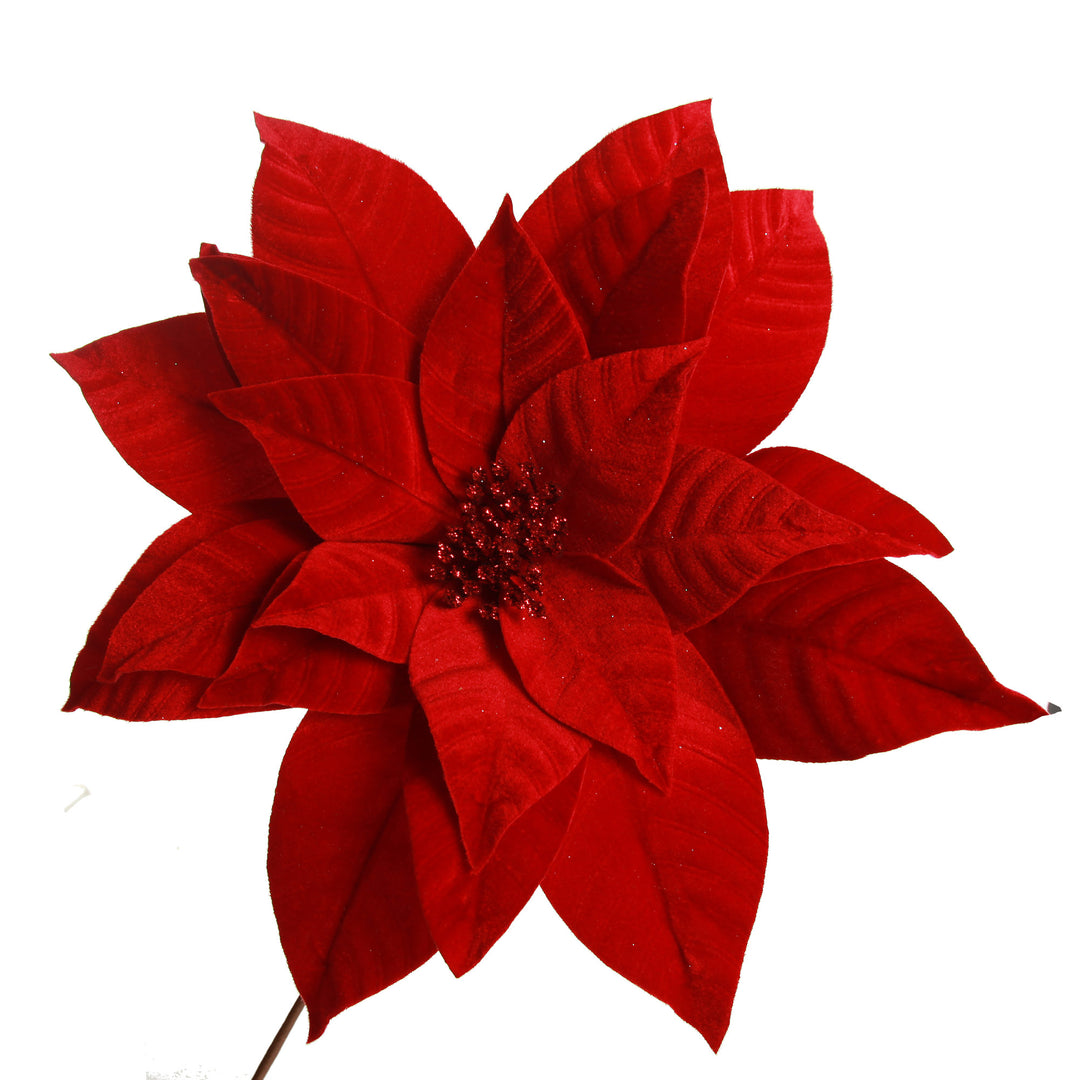 Layered Red Velvet Poinsettia Flower Stem