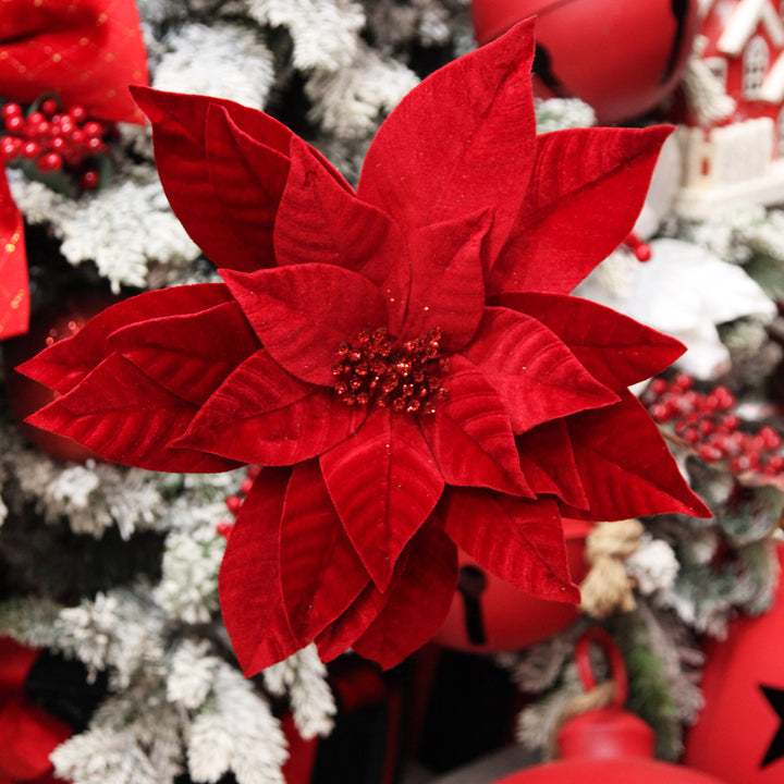 Layered Red Velvet Poinsettia Flower Stem