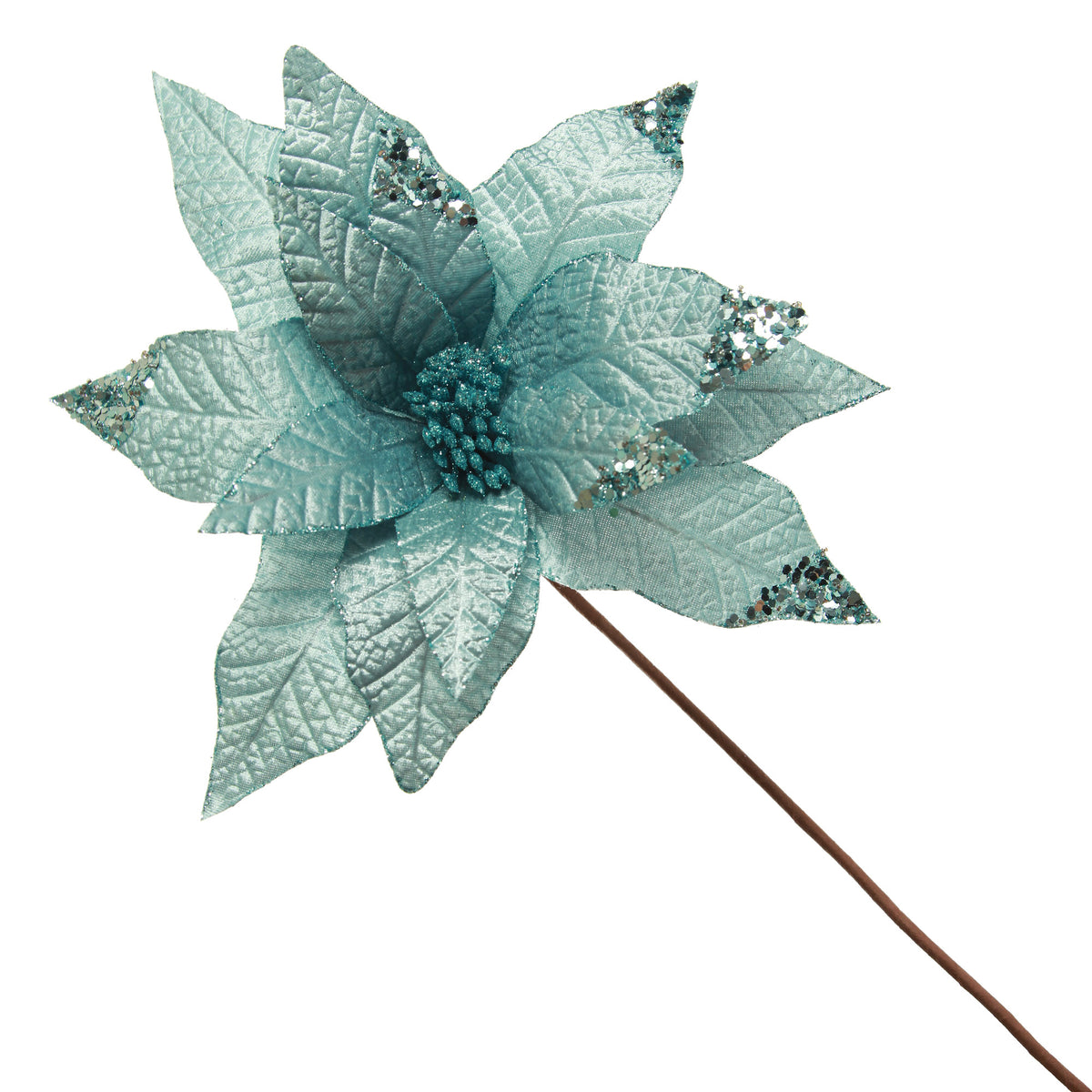Leather Look Blue Poinsettia Flower Stem
