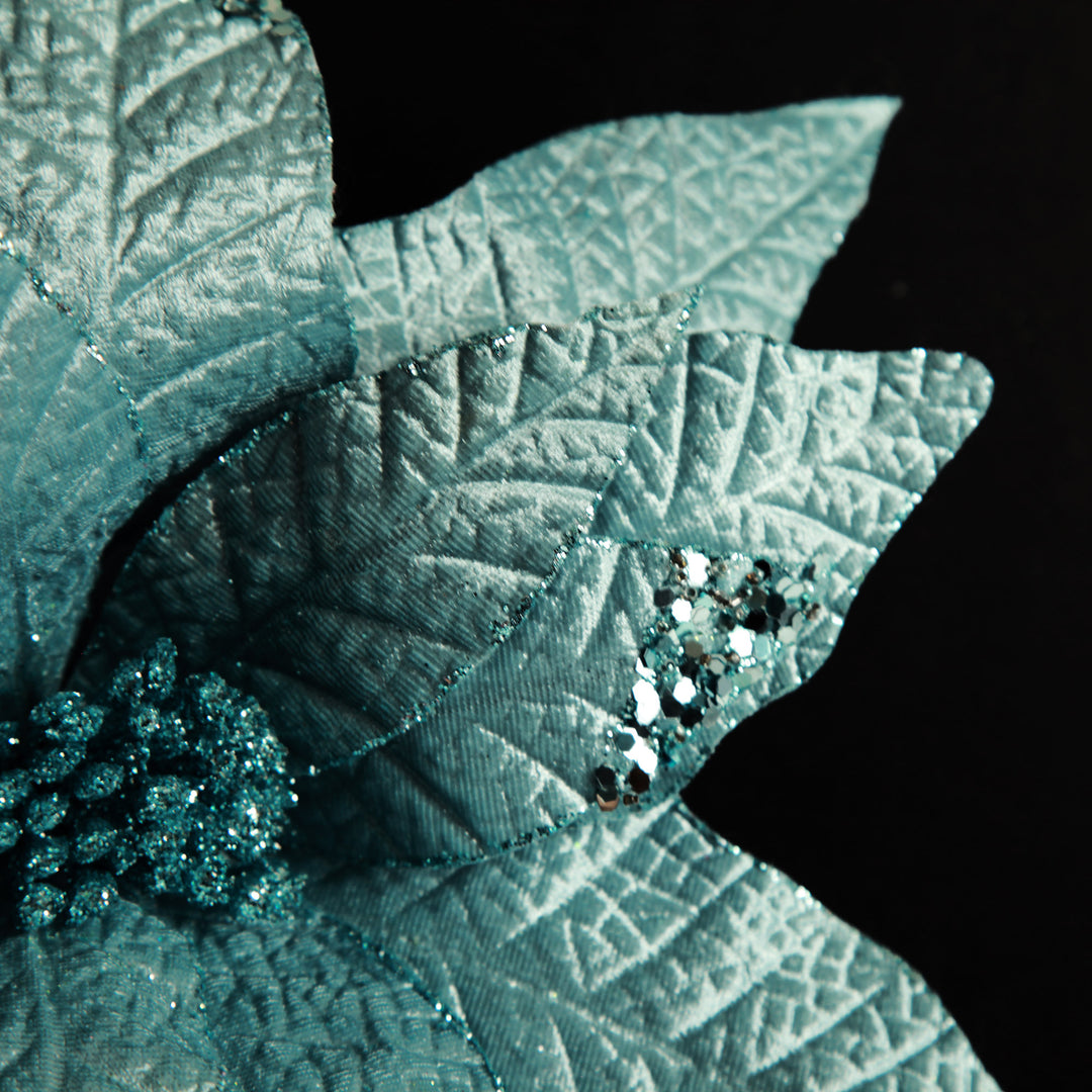 Leather Look Blue Poinsettia Flower Stem