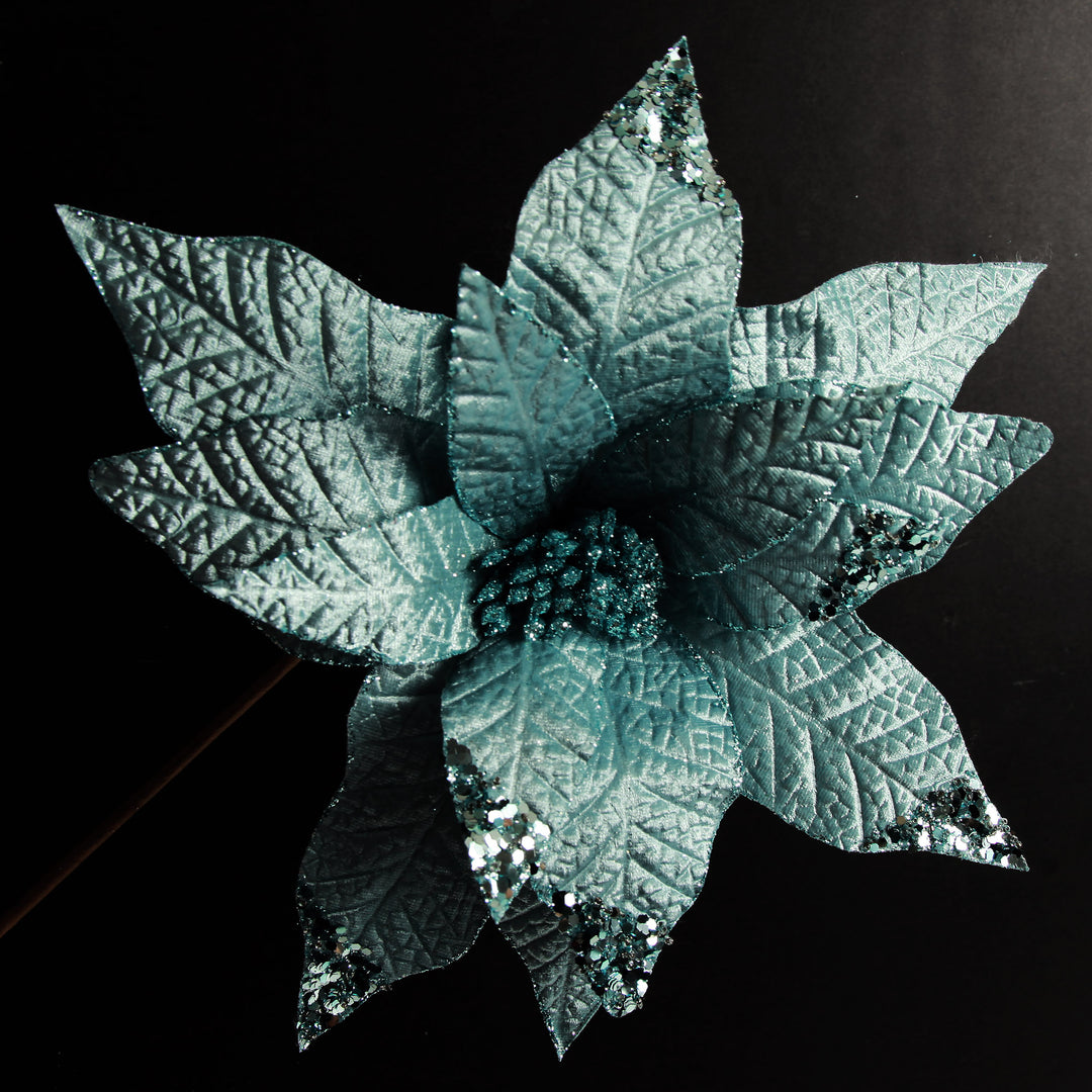 Leather Look Blue Poinsettia Flower Stem