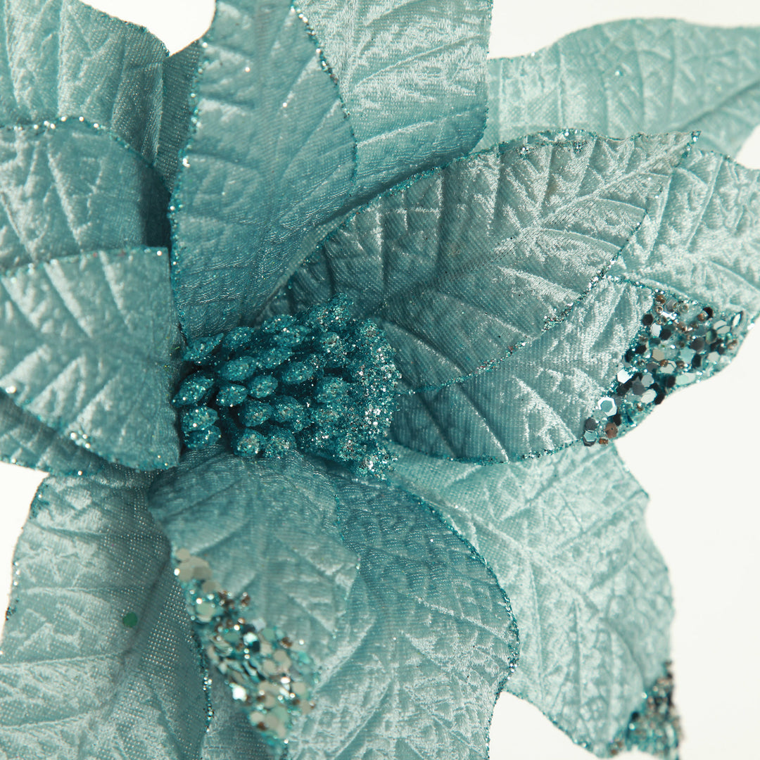 Leather Look Blue Poinsettia Flower Stem