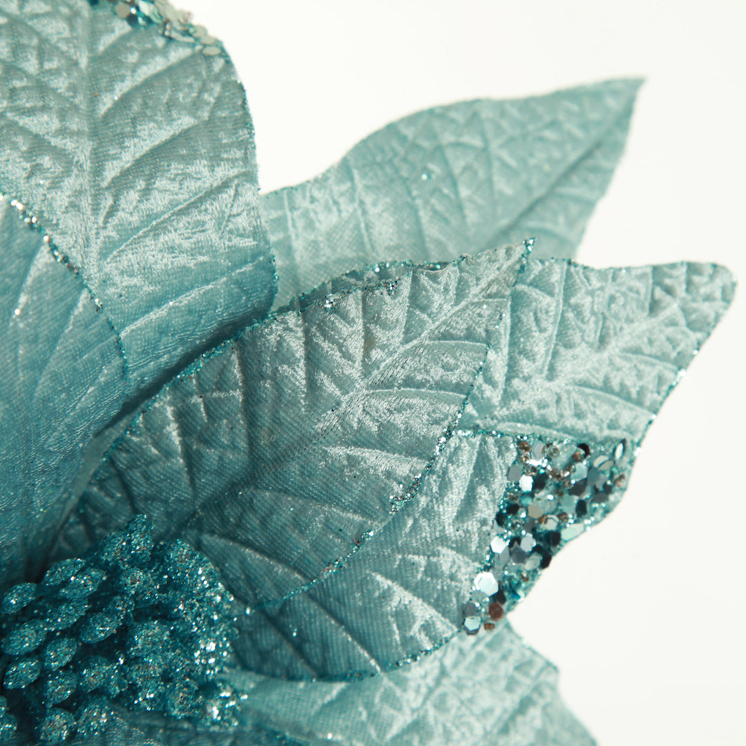 Leather Look Blue Poinsettia Flower Stem