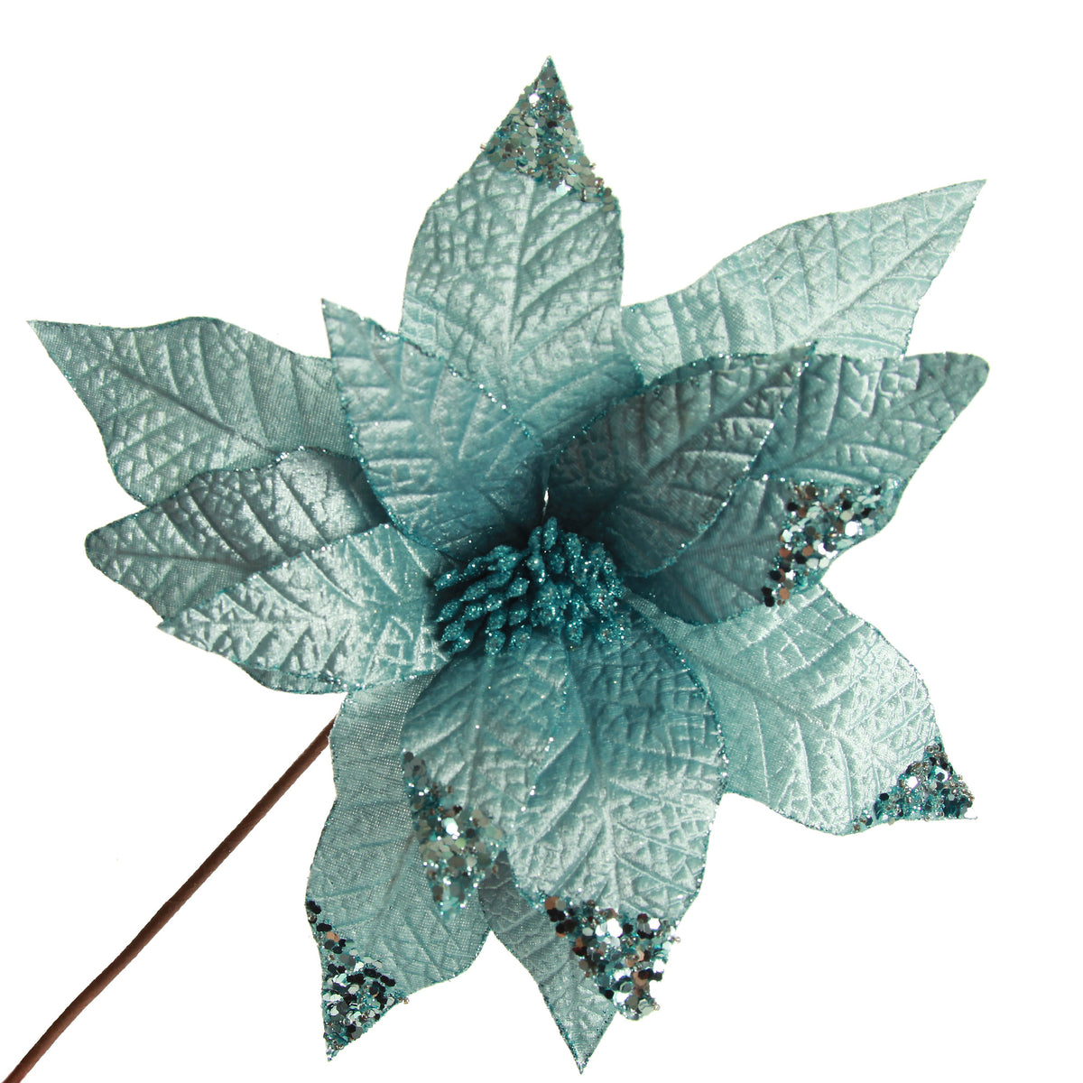 Leather Look Blue Poinsettia Flower Stem