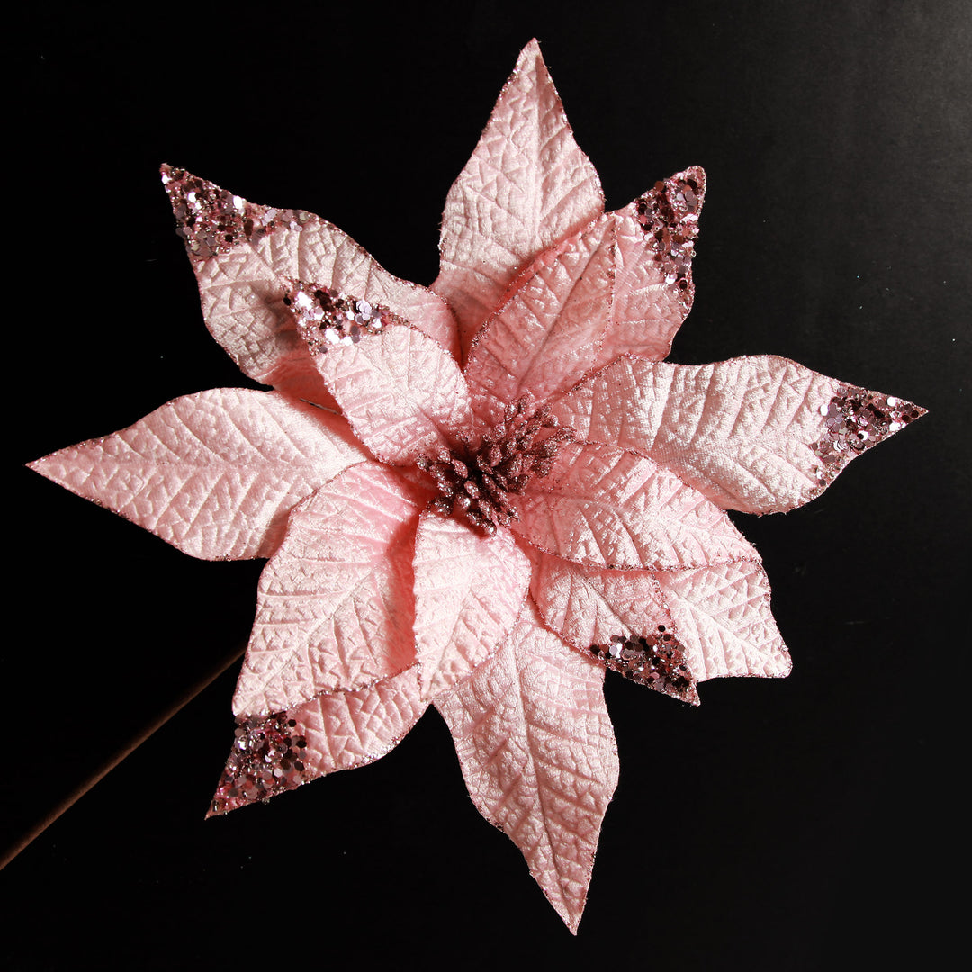 Leather Look Blush Poinsettia Flower Stem