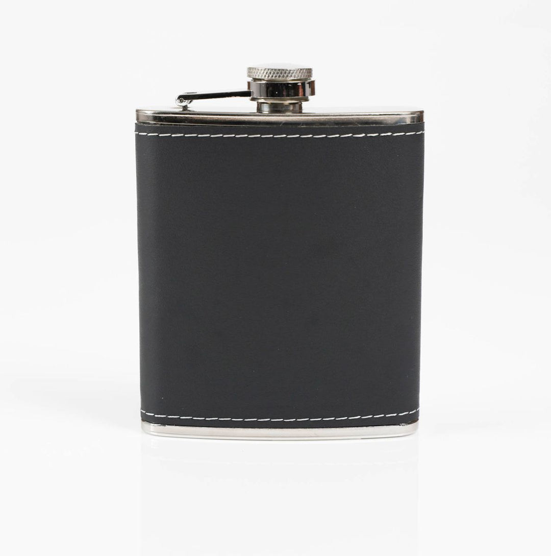 Vegan Leather Wrapped Stainless Steel Hip Flask - Monogram style