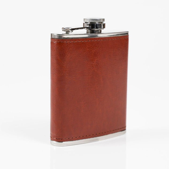 Vegan Leather Wrapped Stainless Steel Hip Flask - Monogram style