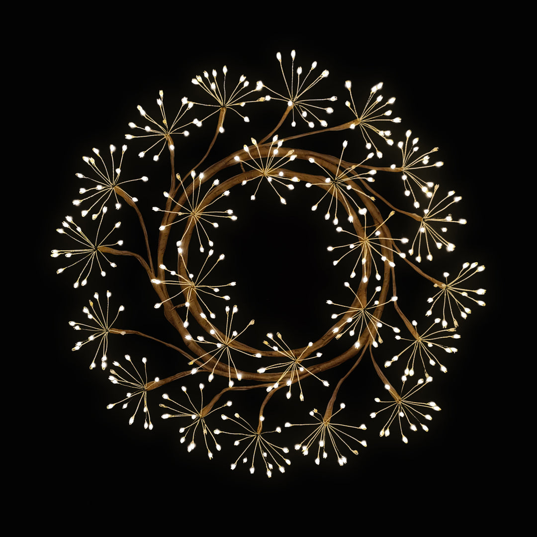 LED Firecracker Wreath with Natural Brown Base - 60cm