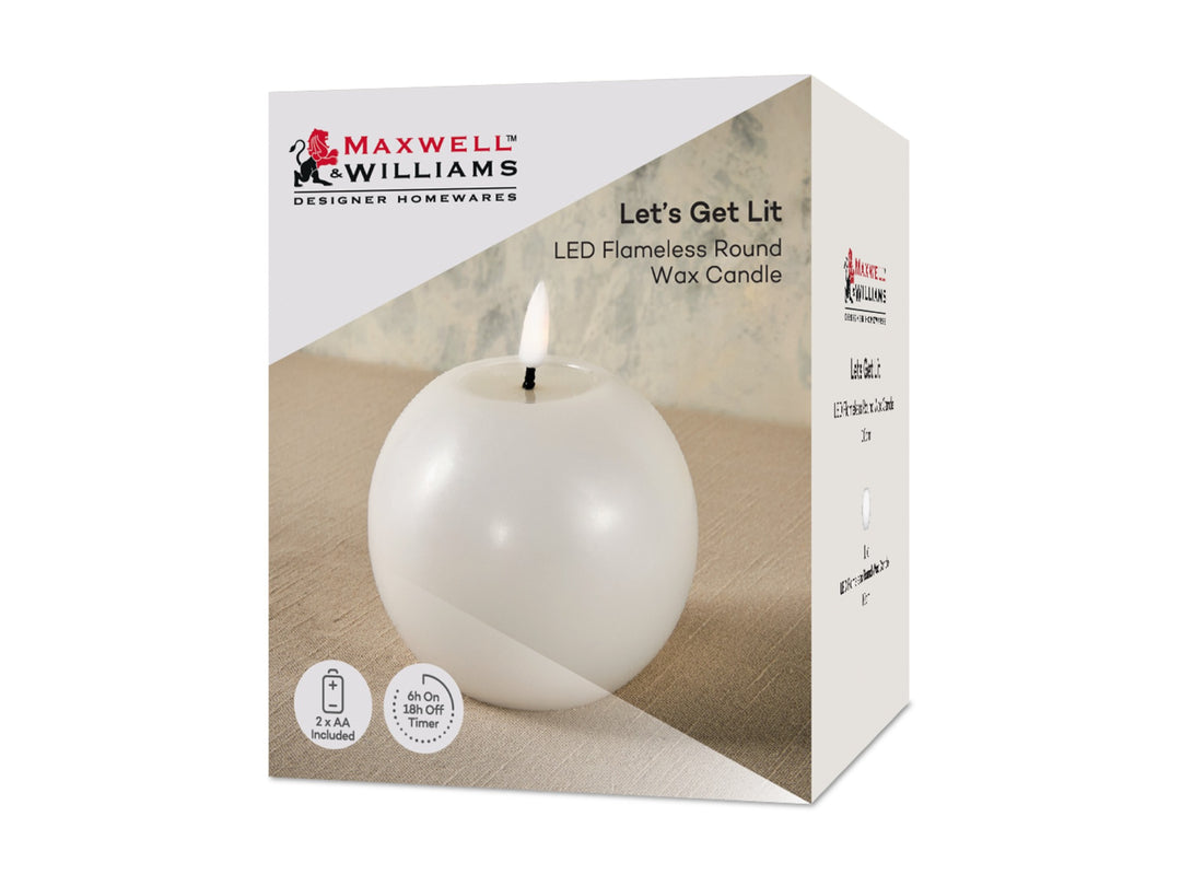 Maxwell &amp; Williams Lets Get Lit Round LED Flameless Candle Natural 10cm