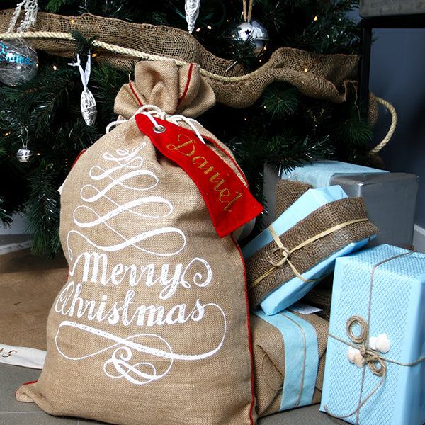 Natural Jute Hessian Sheet Wrapping in Hamptons Christmas