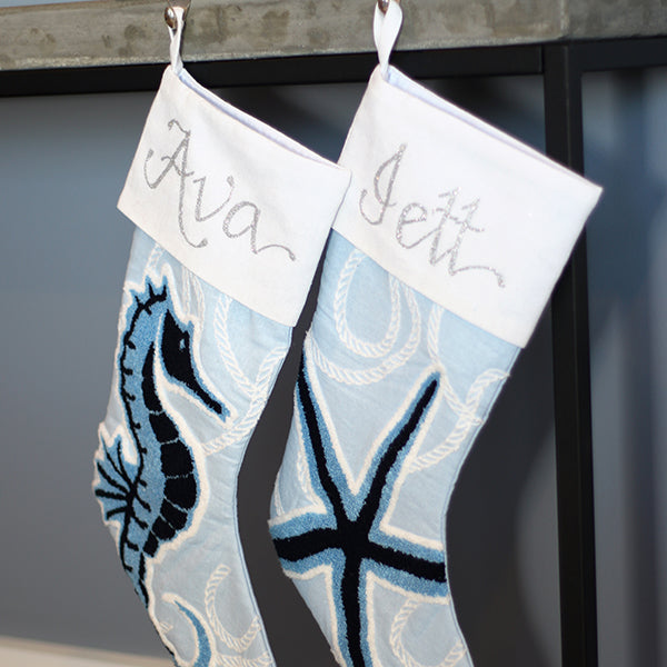 Personalised Coastal Seahorse Christmas Stocking