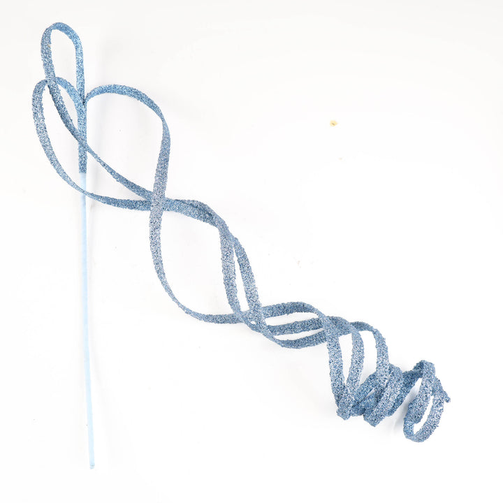 Light Blue Glitter Curly Christmas Pick - 107cm