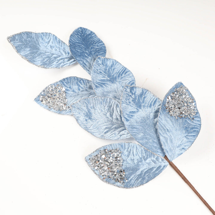 Light Blue Velvet Leaf Stem - 75cm