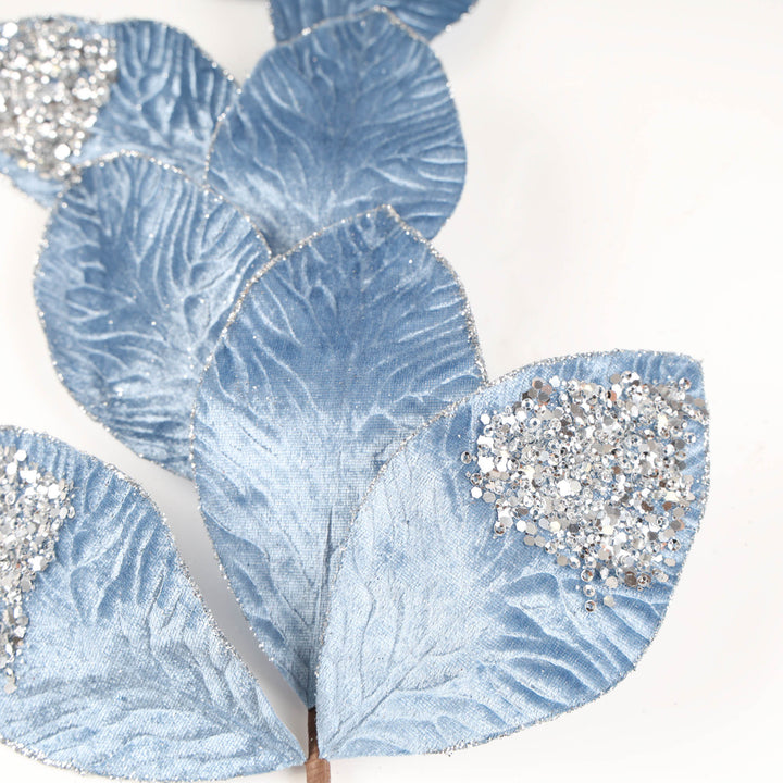 Light Blue Velvet Leaf Stem - 75cm