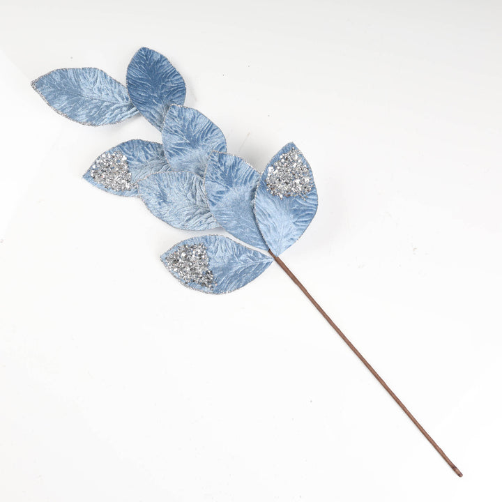 Light Blue Velvet Leaf Stem - 75cm