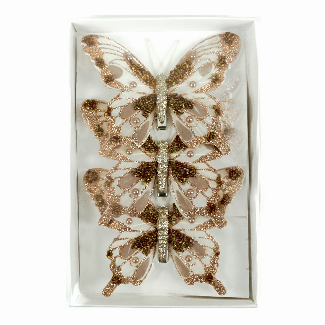 Light Copper with Feather Detail Butterfly - Pack of 3