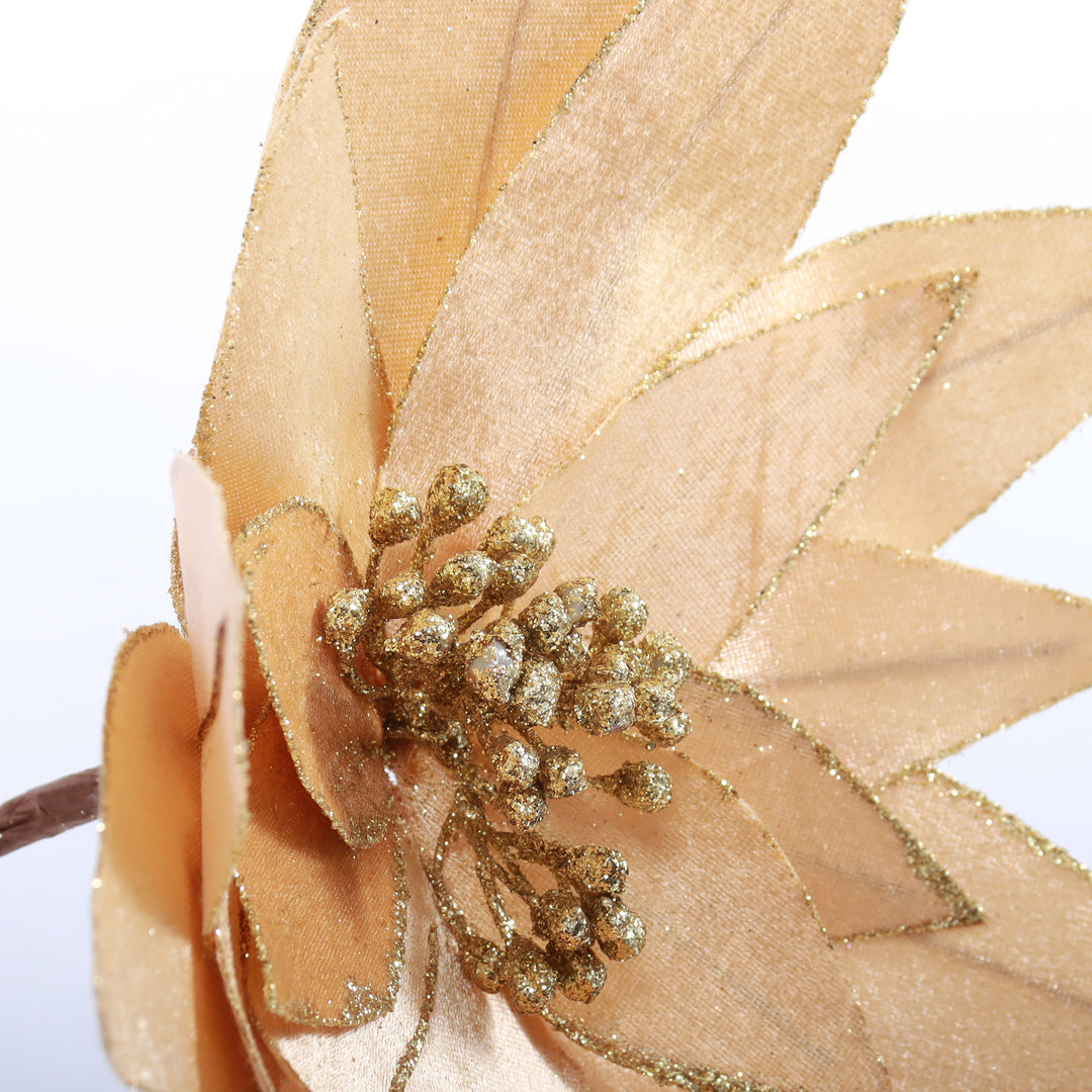 Light Gold Lily Flower Stem with Gold Glitter Trim
