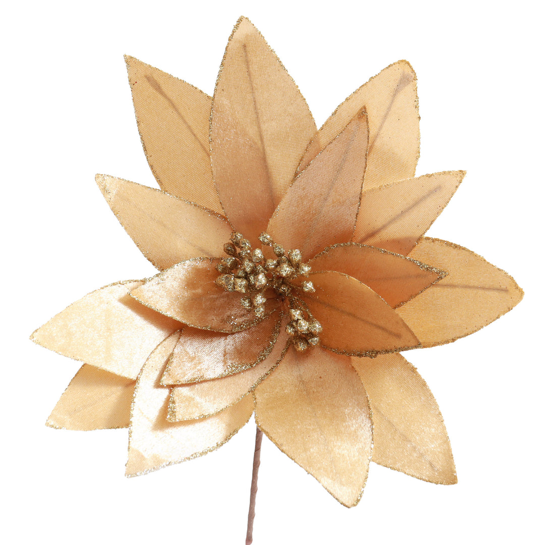 Light Gold Lily Flower Stem with Gold Glitter Trim