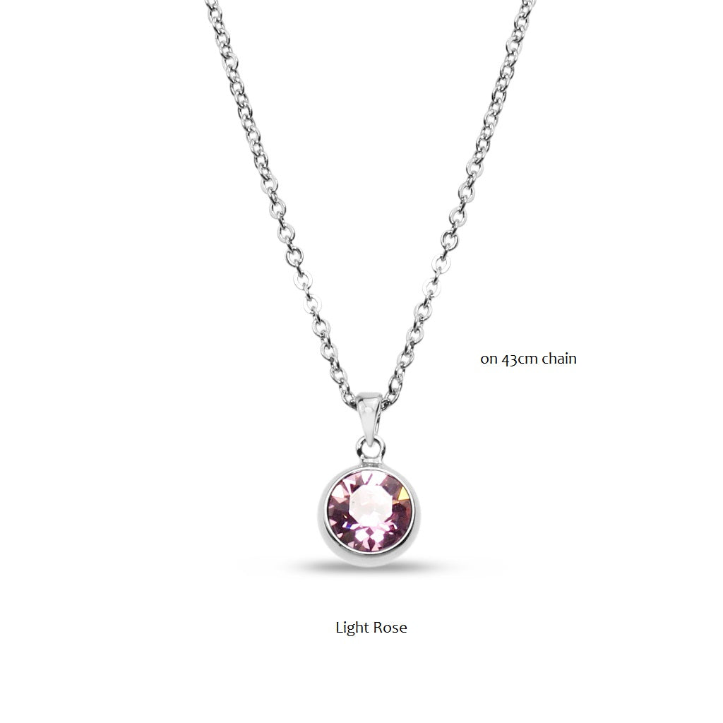 Light Rose Swarovski Stone in Rhodium - Chain Necklace