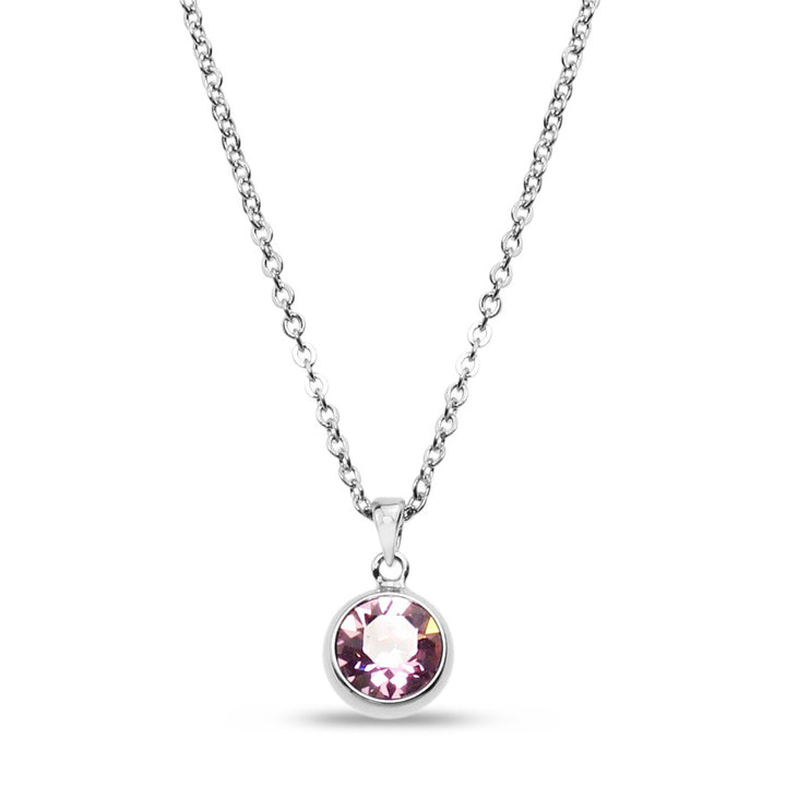 Light Rose Swarovski Stone in Rhodium - Chain Necklace