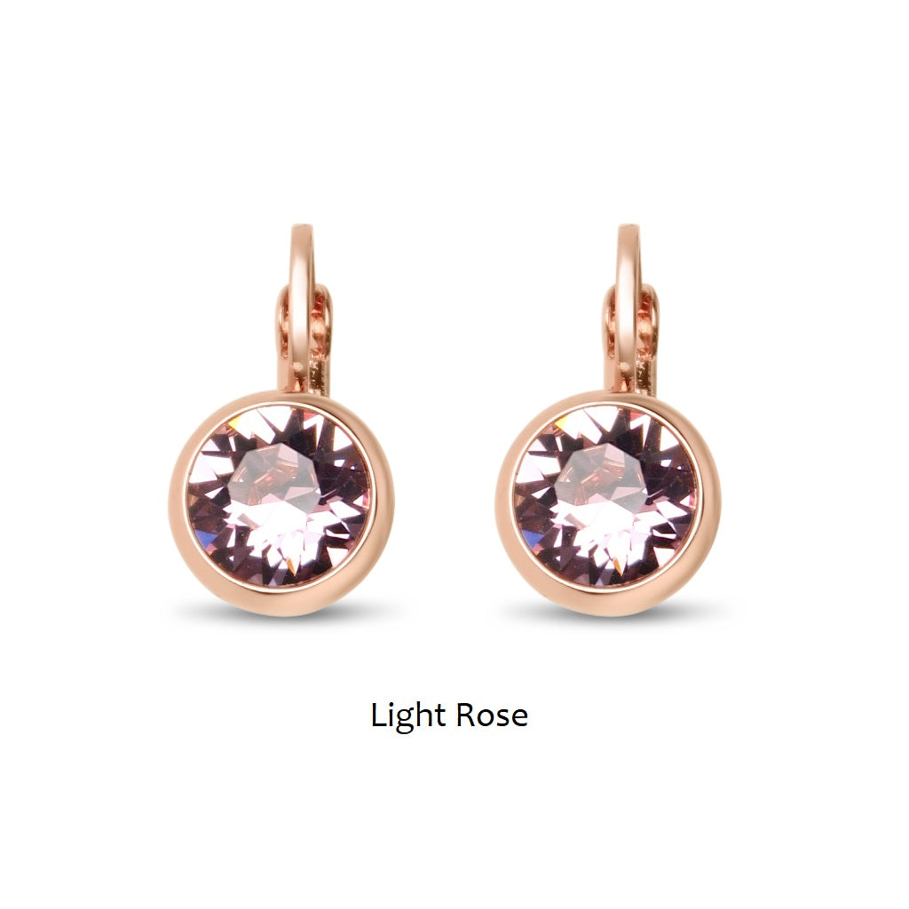 Light Rose Swarovski Stone in Rose Gold - French Clip Earrings