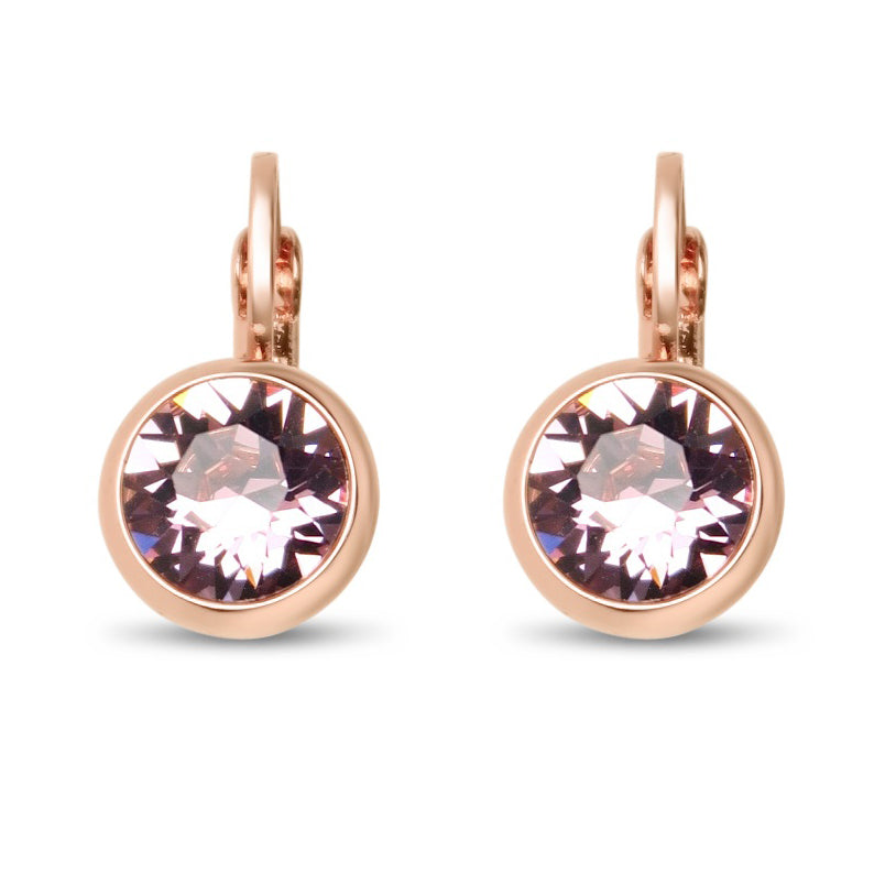 Light Rose Swarovski Stone in Rose Gold - French Clip Earrings