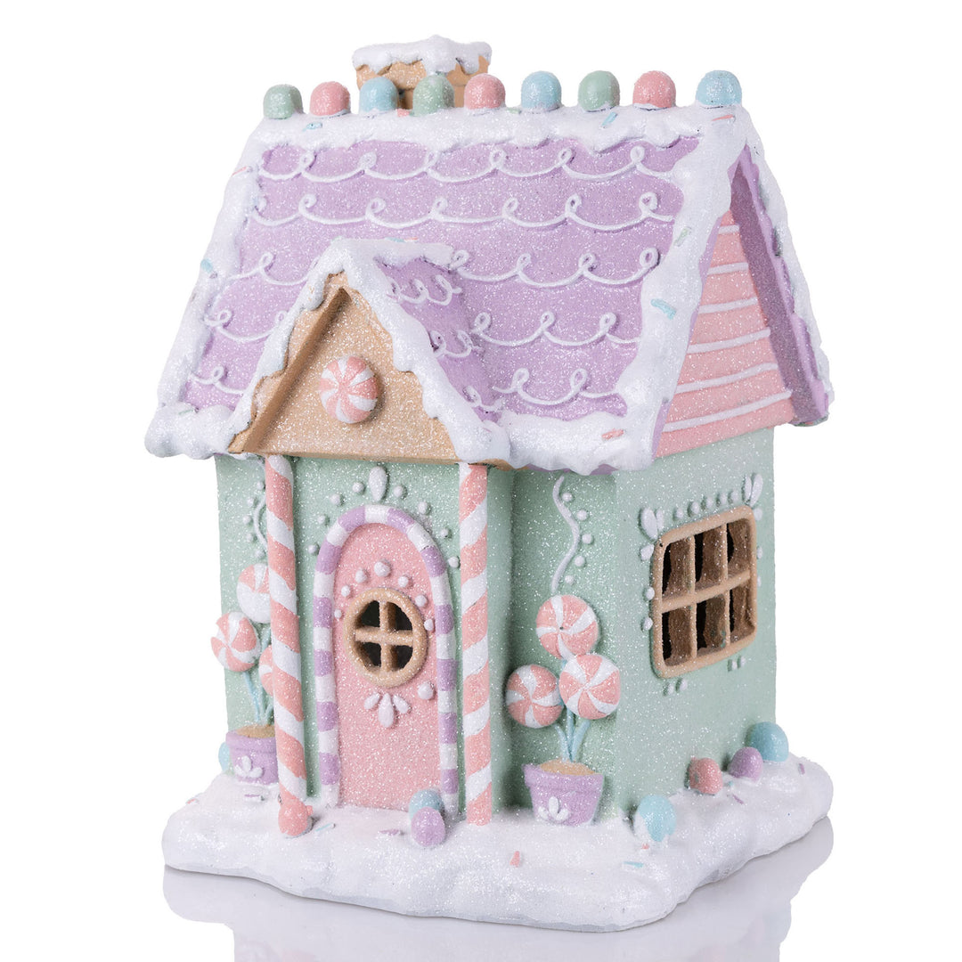 Lightup Pastel Mint and Lilac Gingerbread House Ornament - 26cm(H)