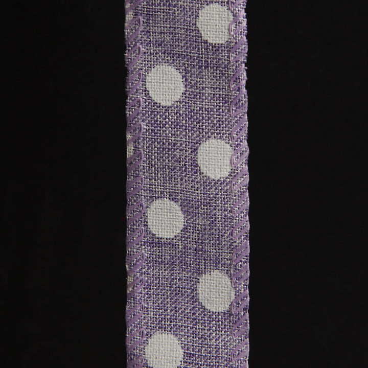 Lilac Wire Edge Ribbon with Spots - 2.5cm