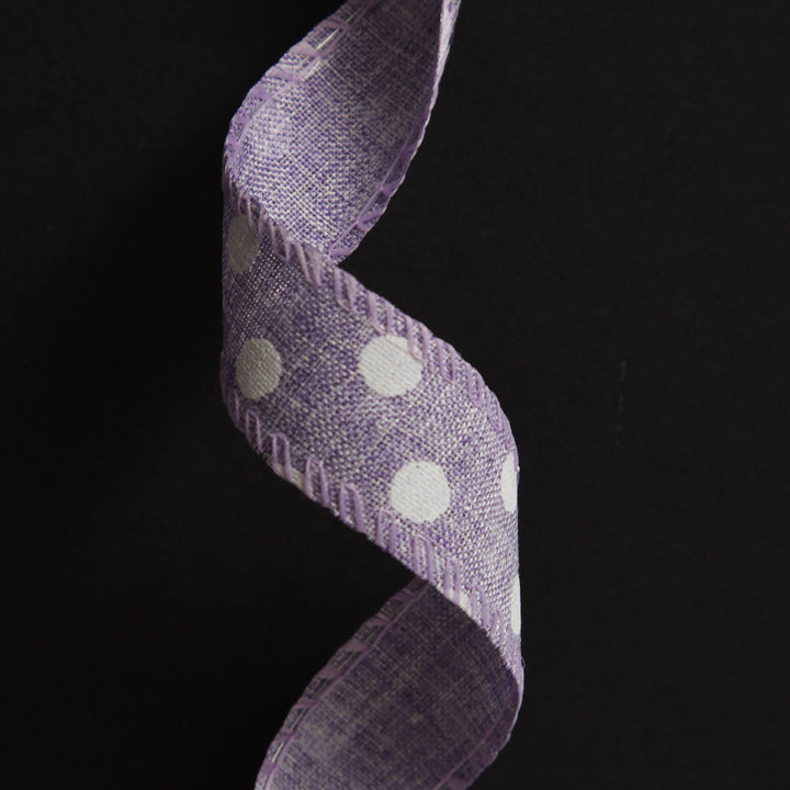 Lilac Wire Edge Ribbon with Spots - 2.5cm