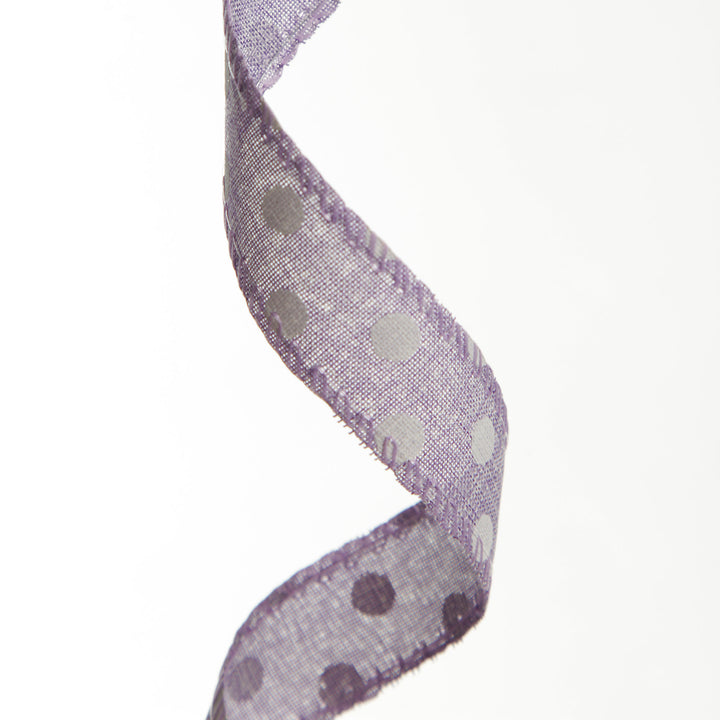 Lilac Wire Edge Ribbon with Spots - 2.5cm