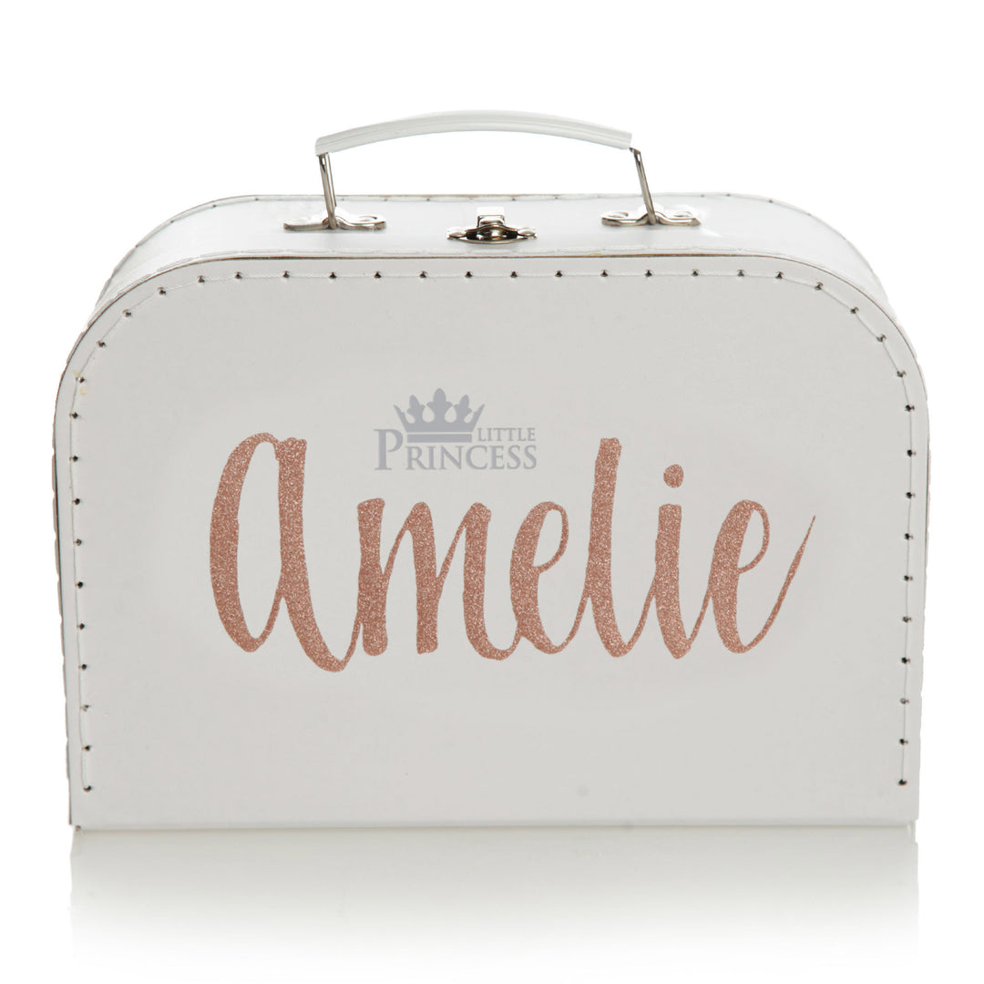 Personalised Little Princess Baby Girl Bootie and Beanie Gift Hamper - NAME ORIENTATION SUITCASE