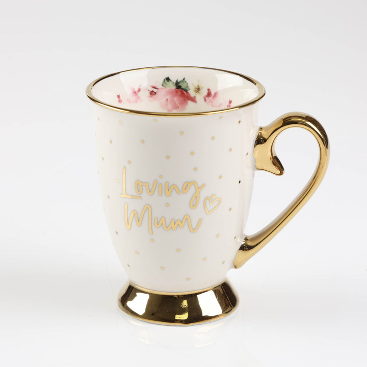 Loving Mum - Inside and Out Pink Floral Footed Mug Set
