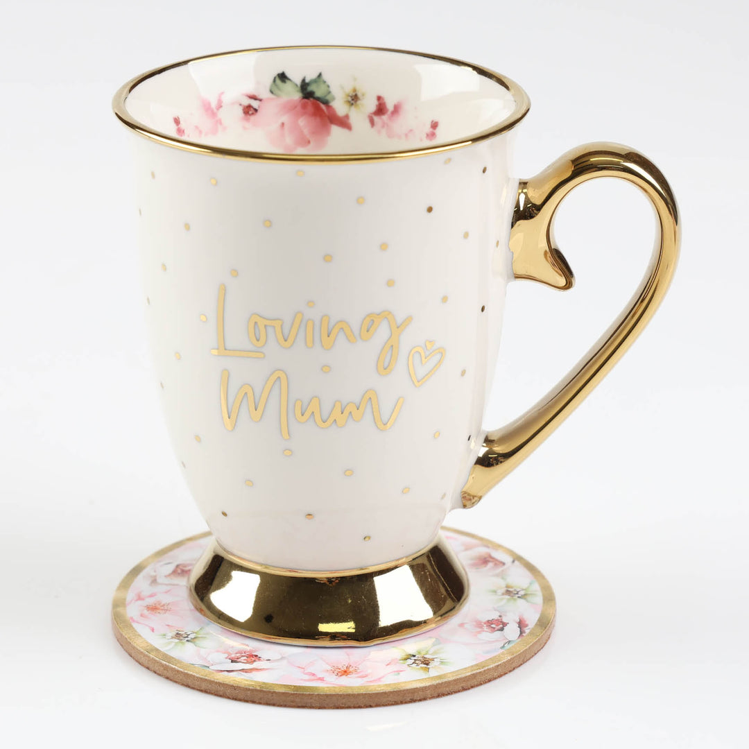 Loving Mum - Inside and Out Pink Floral Footed Mug Set