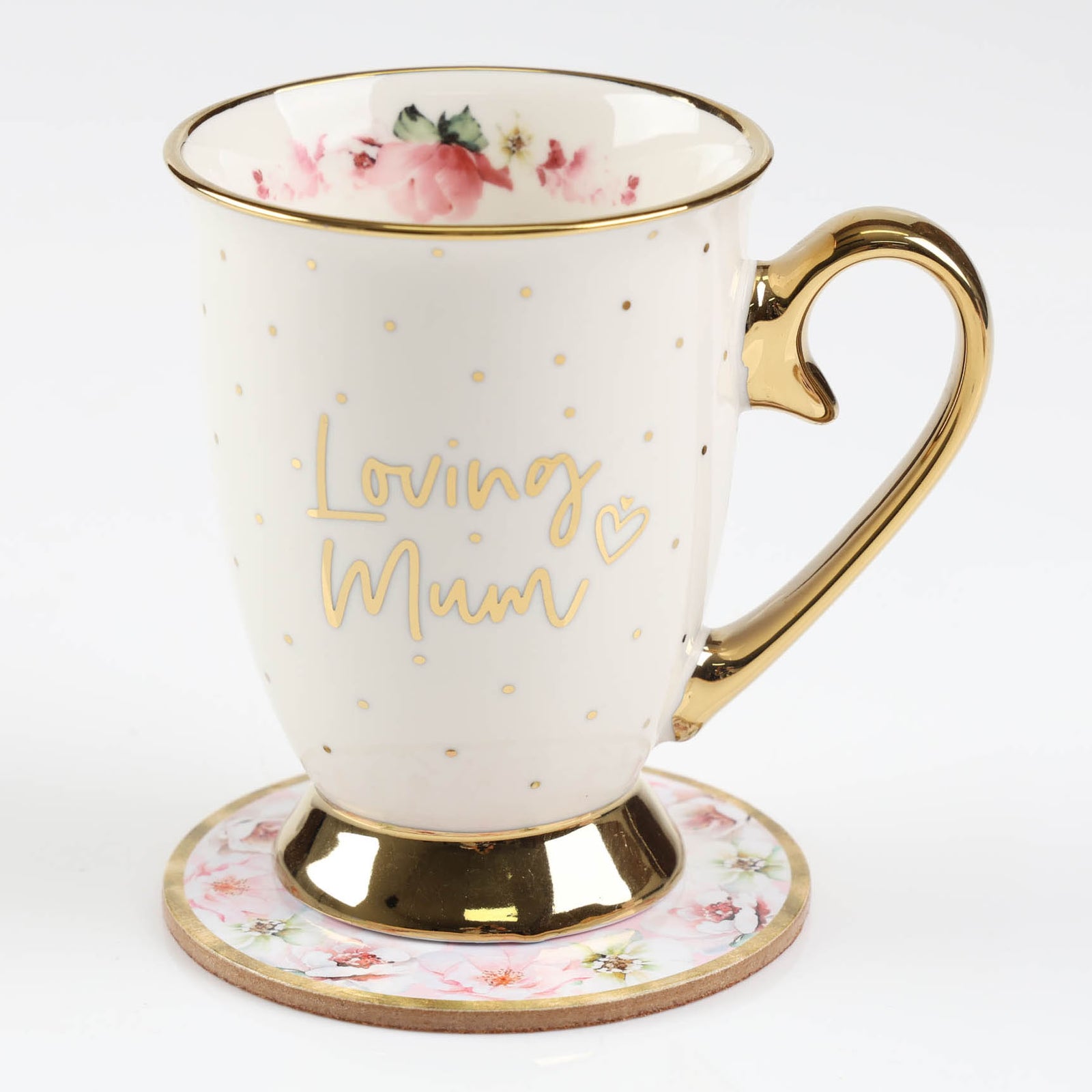 Loving Mum - Inside and Out Pink Floral Footed Mug Set